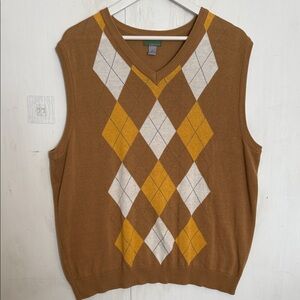 Mens Dark Tan Argyle Sweater Vest XL